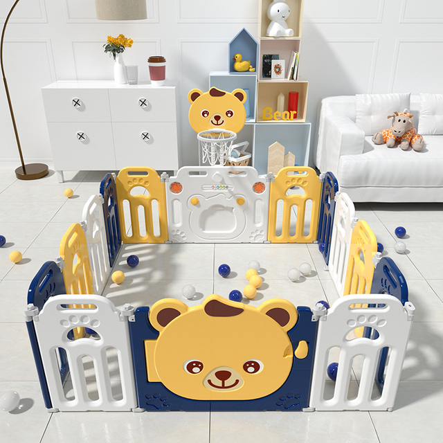 Baby safety protection foldable fence toddler colorful play yard plastic indoor baby playpen with play mat